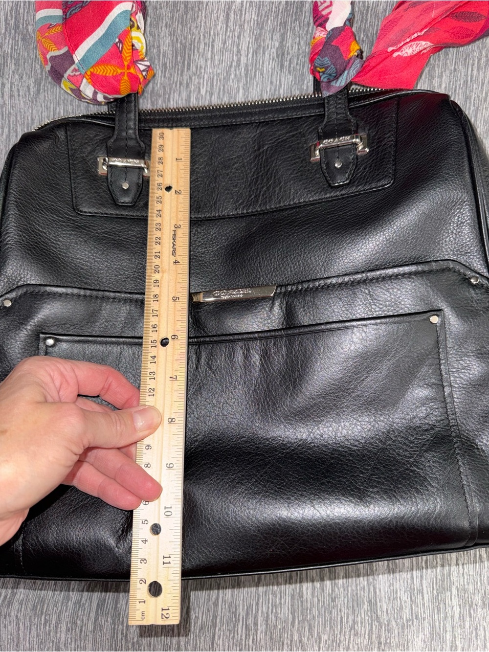 Coach Black Leather Taylor Satchel with Pink Scarf Accent - Picture 15 of 16